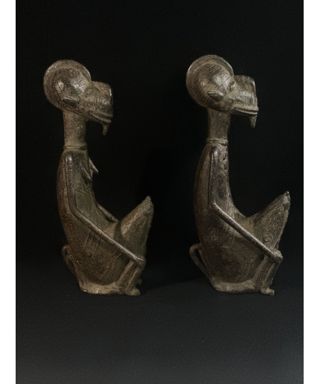 Couple d'hommes-singes - Fétiche - Bronze Bambara