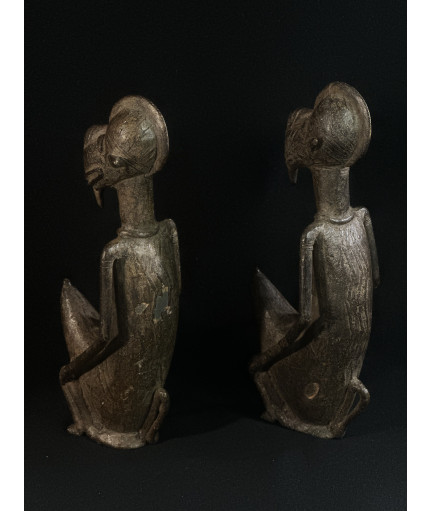 Couple d'hommes-singes - Fétiche - Bronze Bambara