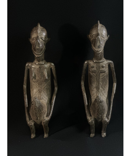 Couple d'hommes-singes - Fétiche - Bronze Bambara
