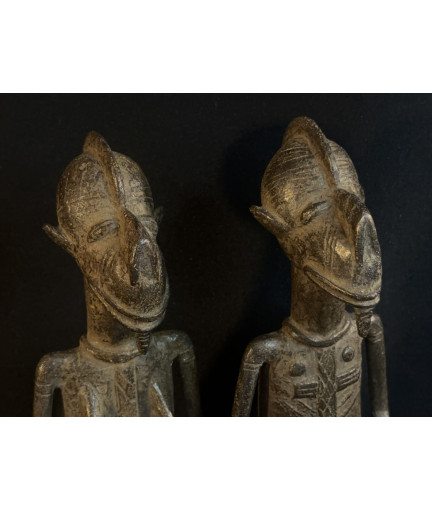 Couple d'hommes-singes - Fétiche - Bronze Bambara