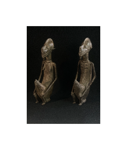Couple d'hommes-singes - Fétiche - Bronze Bambara