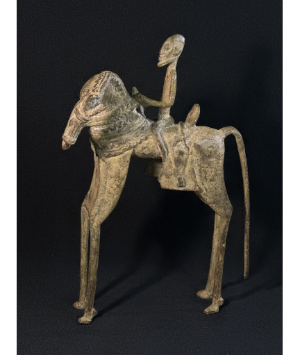 Cavalier - Cheval tournant la tête - Bronze Dogon