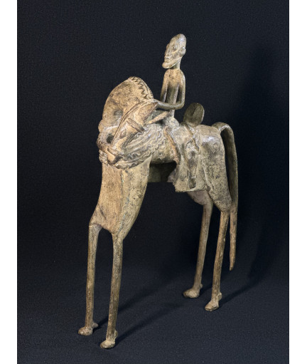 Cavalier - Cheval tournant la tête - Bronze Dogon