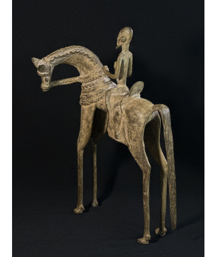 Cavalier - Cheval tournant la tête - Bronze Dogon