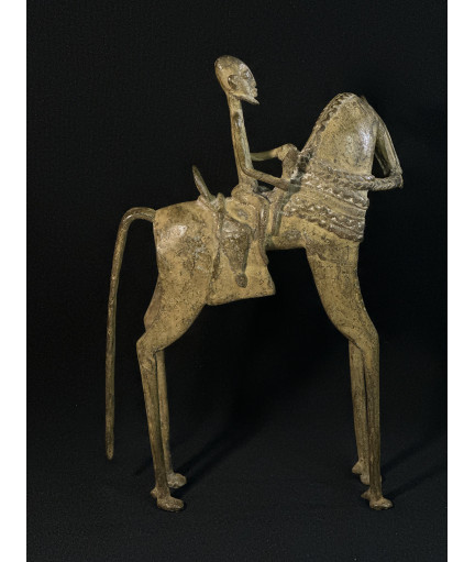 Cavalier - Cheval tournant la tête - Bronze Dogon