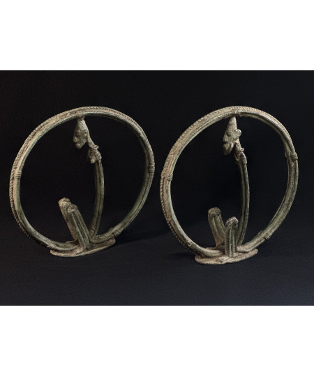 Couple d'ancêtres circulaires - Serpents Lébé - Bronzes Dogon