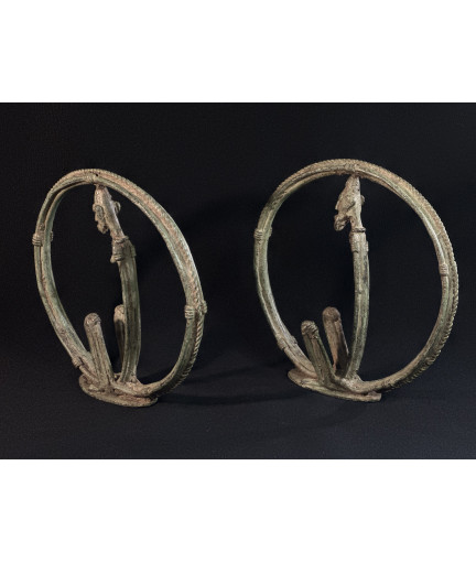 Couple d'ancêtres circulaires - Serpents Lébé - Bronzes Dogon