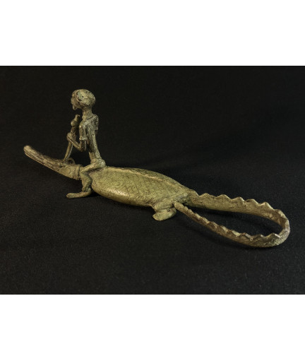 Pêcheur Somono et crocodile - Bronze Dogon