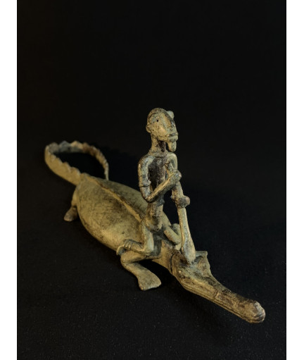 Pêcheur Somono et crocodile - Bronze Dogon