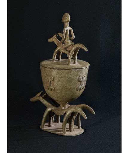 Chevaux et cavalier - Pot à onguent - Bronze Dogon