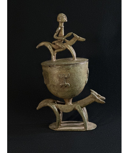 Chevaux et cavalier - Pot à onguent - Bronze Dogon