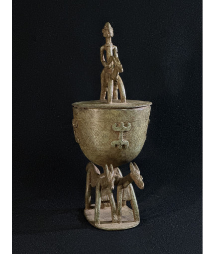 Chevaux et cavalier - Pot à onguent - Bronze Dogon