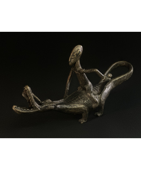 Pêcheur Somono et crocodile - Bronze Dogon