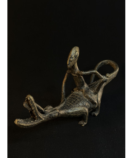 Pêcheur Somono et crocodile - Bronze Dogon