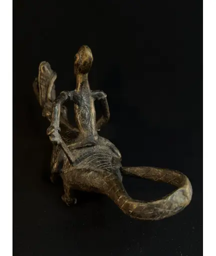 Pêcheur Somono et crocodile - Bronze Dogon